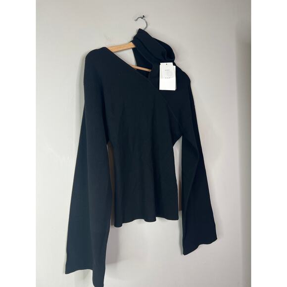 NWT A.L.C. Edith Rib Knit Turtleneck Pullover Cutout Shoulder Black Sweater - Picture 3 of 8